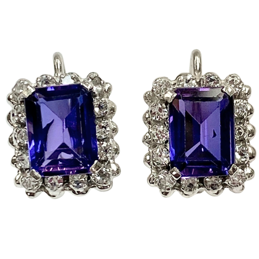 4.7ctw Emerald Cut Alexandrite Vintage Earrings 18K