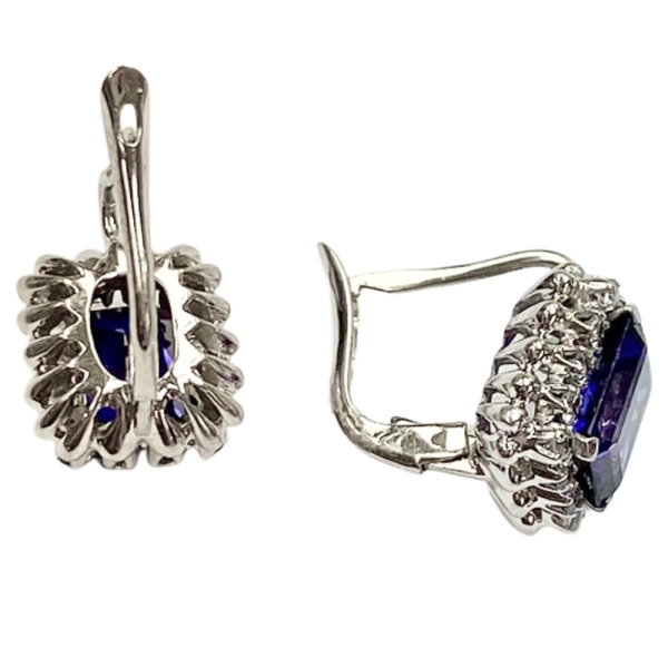 4.7ctw Emerald Cut Alexandrite Halo Vintage Earrings 18K backs