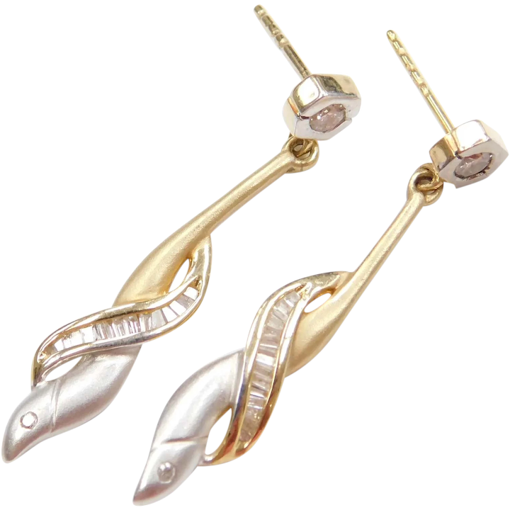 .53 ctw Diamond Two-Tone Dangle Earrings 14k Gold