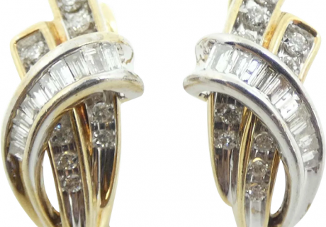 .60 ctw Diamond J Hoop Earrings 10k Two-Tone