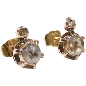 .68ctw Rose Cut Diamond Stud Victorian Earrings 14K Rose Gold
