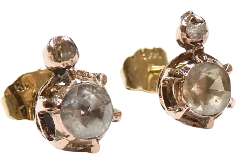 .68ctw Rose Cut Diamond Stud Victorian Earrings 14K Rose Gold
