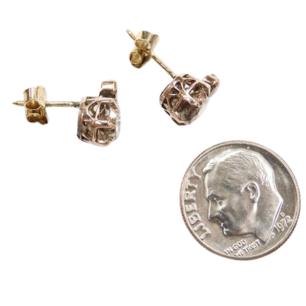 .68ctw Rose Cut Diamond Stud Victorian Earrings 14K Rose Gold Scale