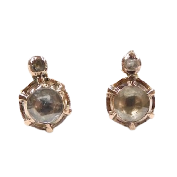 .68ctw Rose Cut Diamond Stud Victorian Earrings 14K Rose Gold front