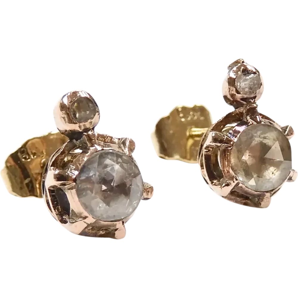 .68ctw Rose Cut Diamond Stud Victorian Earrings 14K