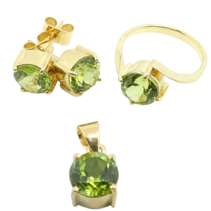 8ctw Peridot Earrings, Ring, & Pendant Set 18k