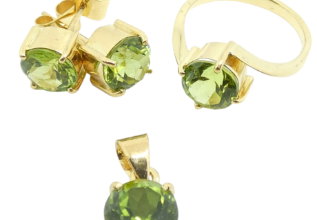 8ctw Peridot Earrings, Ring, & Pendant Set 18k