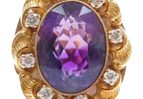 9.70 ctw Amethyst and Diamond Art Nouveau Halo Ring 14k Gold