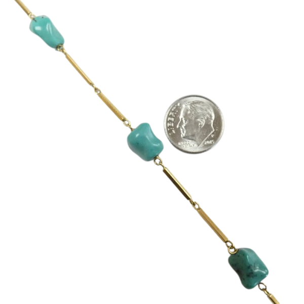 Alternating Turquoise Bead & Bar Link Necklace 18k Yellow Gold scale
