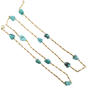 Alternating Turquoise Bead & Twisted Bar Link Necklace 26 18k Yellow Gold