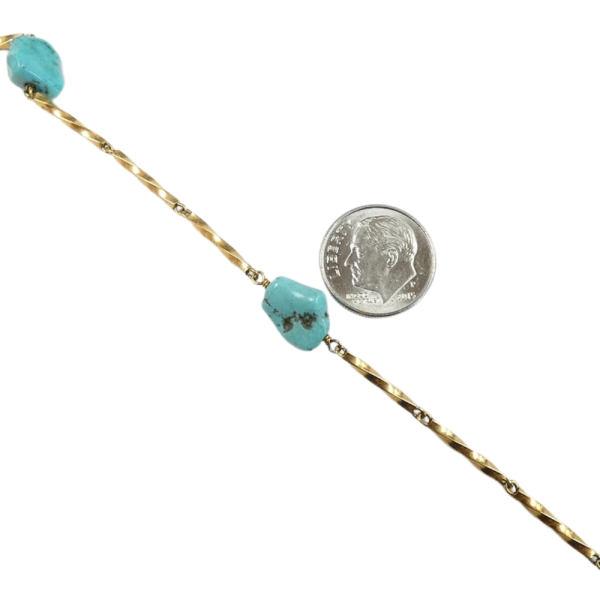 Alternating Turquoise Bead & Twisted Bar Link Necklace 26 18k Yellow Gold scale