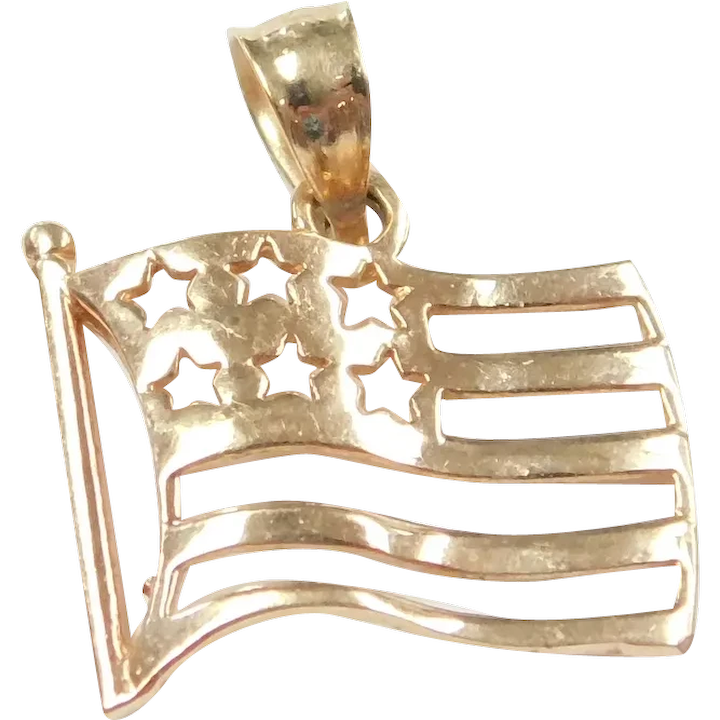 American Flag Charm / Pendant 10k Gold
