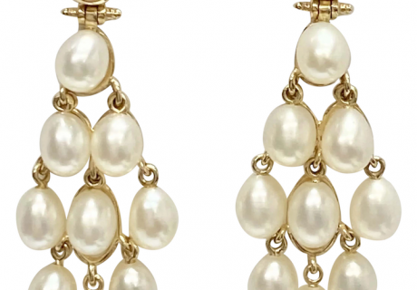 Amethyst & Cultured Pearl Chandelier Dangle Earrings 14K Gold