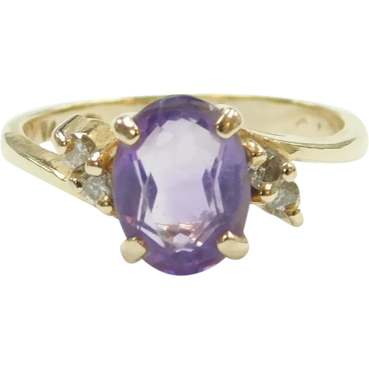Amethyst and Diamond 1.28 ctw Bypass Ring 14k Gold