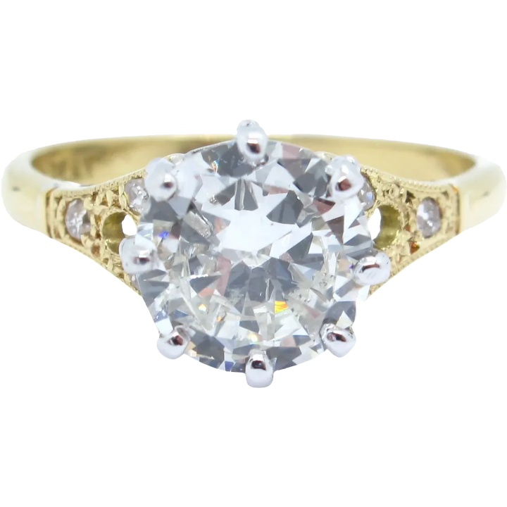 1900s Edwardian Diamond Engagement Ring 1.72ctw GIA Round Diamond