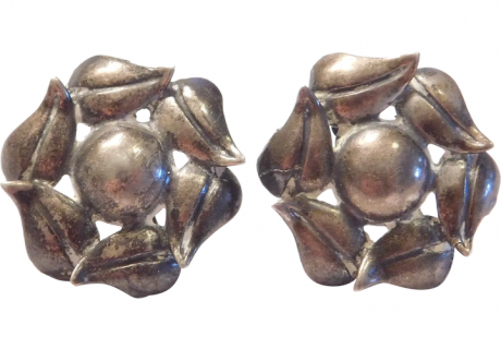 Antique Art Nouveau Sterling Silver Screw On Leaf Earrings