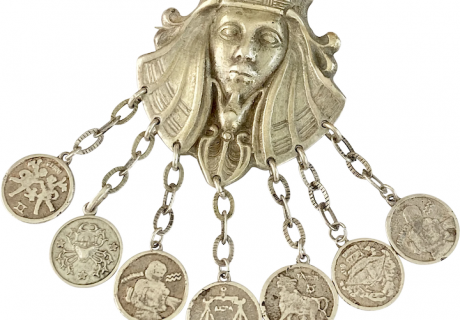 Antique Egyptian Revival Pendant/Brooch with Seven Zodiac Charms