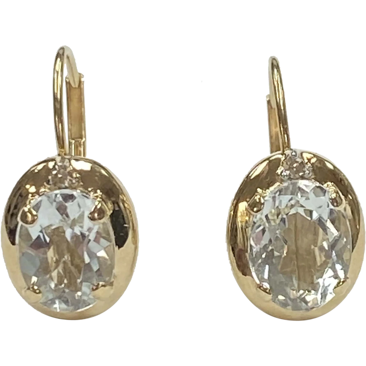 Aquamarine Drop Earrings 2.32 Carat tgw 14K Gold Diamond Accent