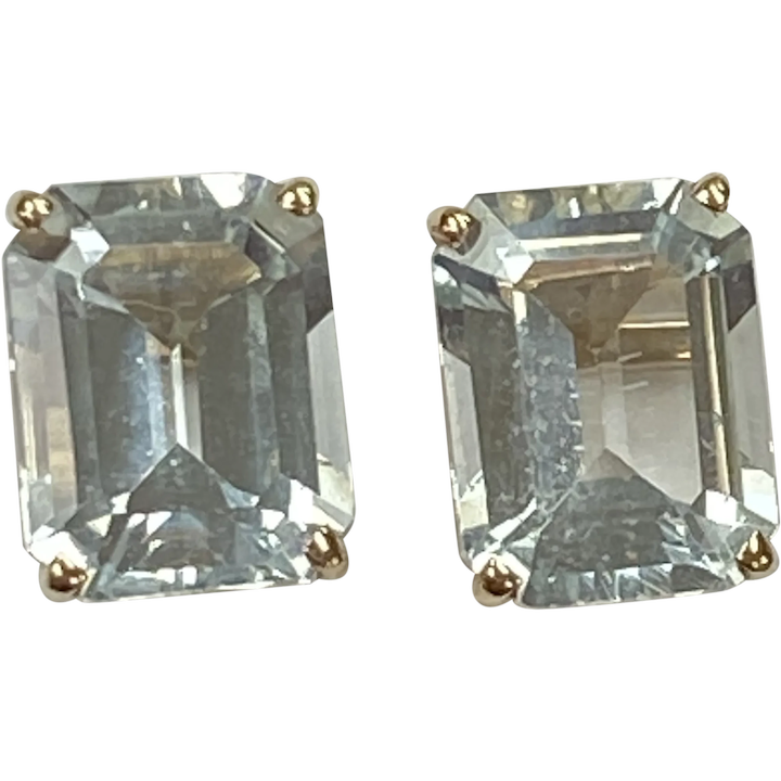 Aquamarine Stud Earrings 4.0 Carats tw Emerald Cut 14K Gold