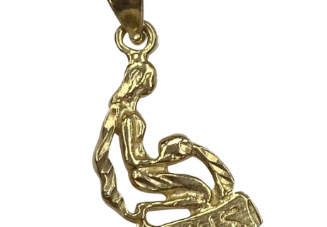 Aquarius Vintage Zodiac Charm Pendant 14K Gold
