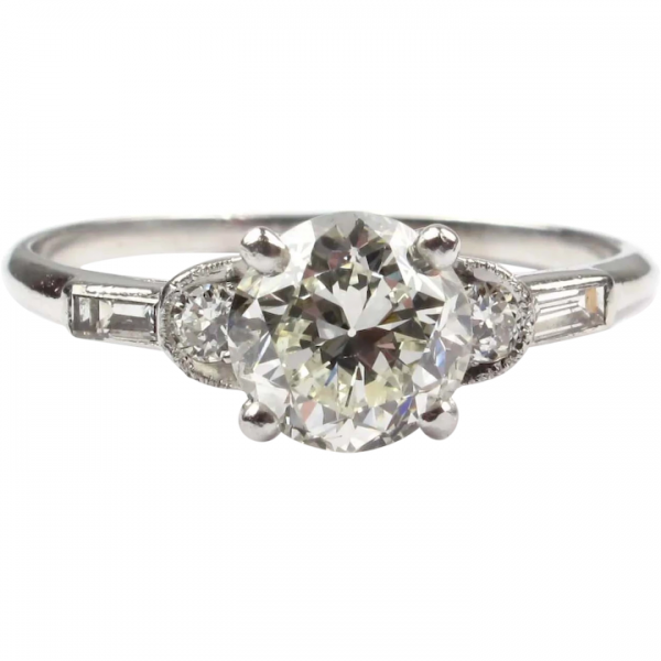 1.36ctw Art Deco GIA Certified Diamond Engagement Ring Platinum