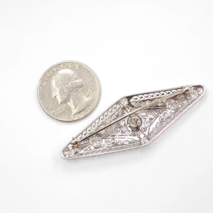 Art Deco 1.74 CTW Diamond Filigree Brooch Platinum