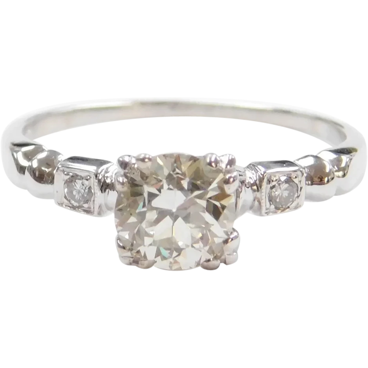 Art Deco .99 ctw Diamond Engagement Ring 14k White Gold