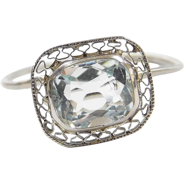 Art Deco Aquamarine Ring 1.50 carat 10K White Gold ~ Converted Stick Pin