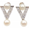 Art Deco Cultured Pearl and Diamond 1.30 ctw Geometric Triangle Earrings 14k White Gold