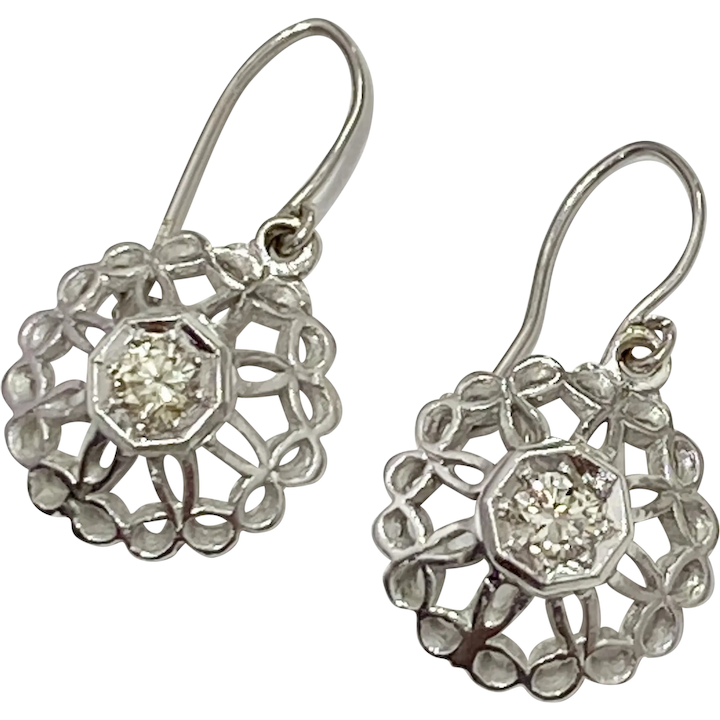 Art Deco Diamond Dangle Earrings .50ctw 14K White Gold