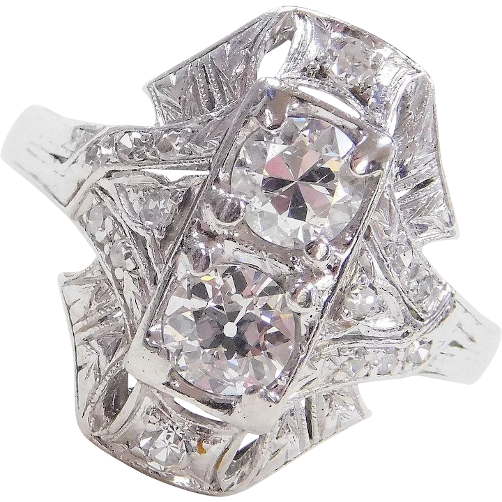 Art Deco Diamond & Platinum Ring .96 ctw