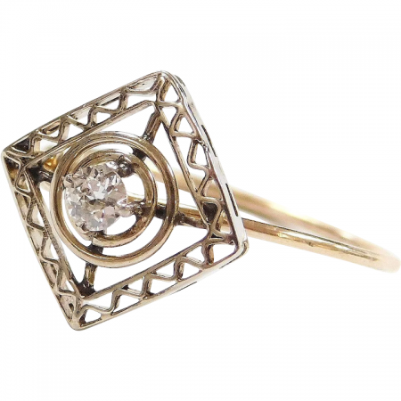 Art Deco Diamond Ring .12 Carat 14K Two-Tone Gold ~ Converted Stick Pin