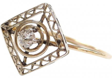 Art Deco Diamond Ring .12 Carat 14K Two-Tone Gold ~ Converted Stick Pin
