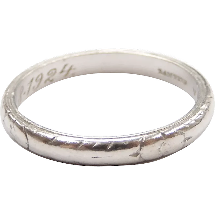 Art Deco Etched Wedding Band Ring Platinum