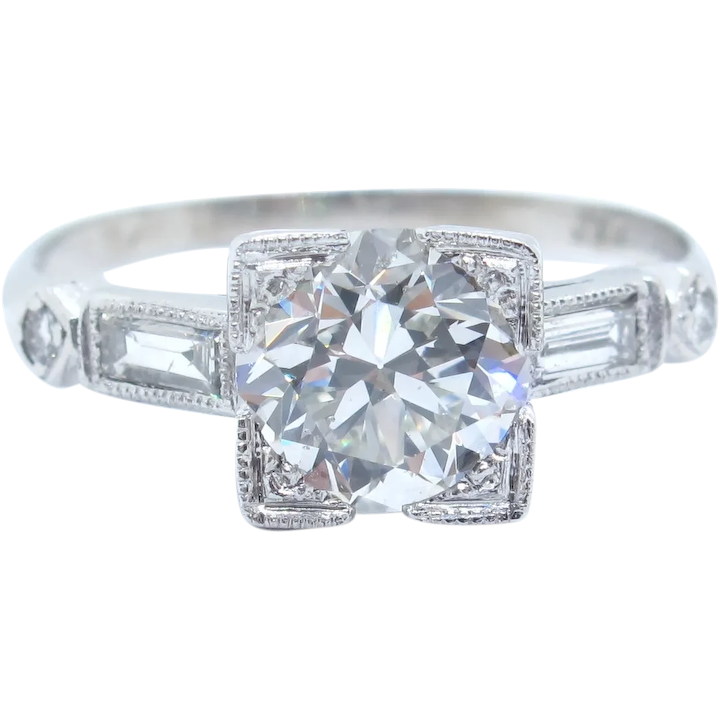 GIA Certified 1.46 ctw Art Deco Diamond Engagement Ring