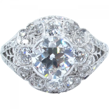 Art Deco Engagement Ring GIA Certified 2.20 ctw Old European Diamond Platinum 
