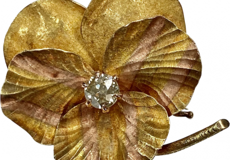 Art Nouveau PANSY Pendant Brooch 14K Gold and Diamond .50 Carat Mine Cut