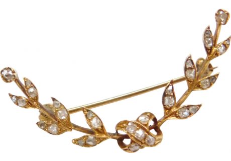 Art Nouveau Rose Cut Diamond Foliage Crescent Pin / Brooch