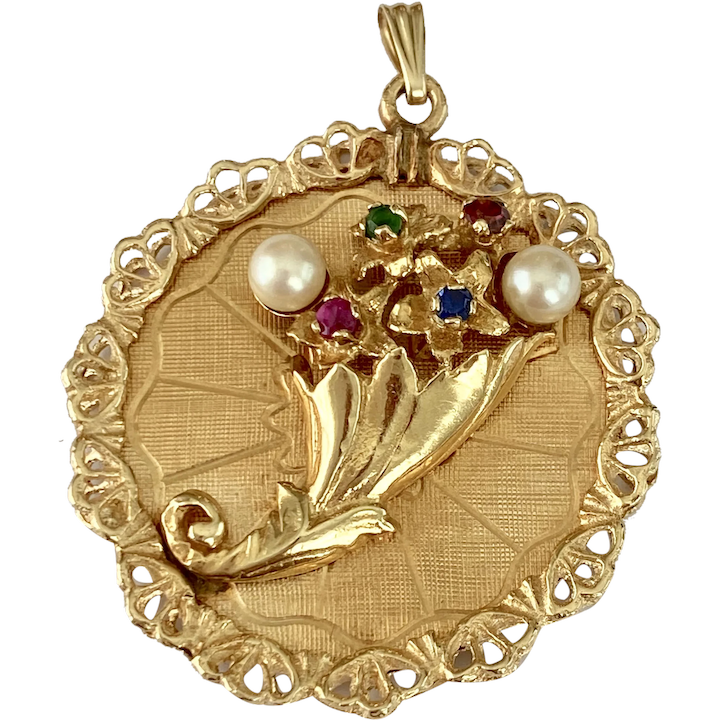 BIG Jeweled Floral Bouquet Vintage Charm 14K Gold