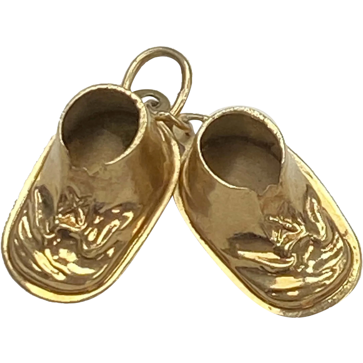 Baby Shoes Vintage Charms 14K Gold Three-Dimensional