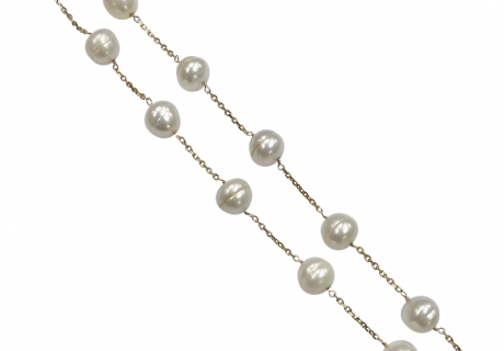 Baroque Cultured Pearl Station Necklace 10.5mm 14K Gold