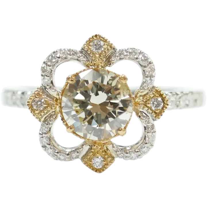 Beautiful Diamond .96 ctw Clover Halo Engagement Ring 14k Gold Two-Tone 143