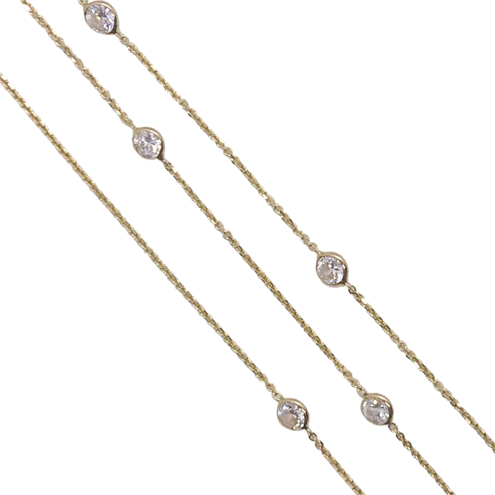 Bezel-Set Cubic Zirconia & Cable Link Chain Station Necklace 1.61ctw 14k Yellow Gold 16 1/4″