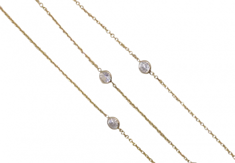 Bezel-Set Cubic Zirconia & Cable Link Chain Station Necklace 1.98ctw 14k Yellow Gold 20 1/4″