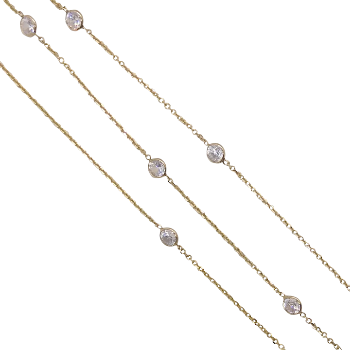 Bezel-Set Cubic Zirconia & Cable Link Chain Station Necklace 1.98ctw 14k Yellow Gold 20 1/4″