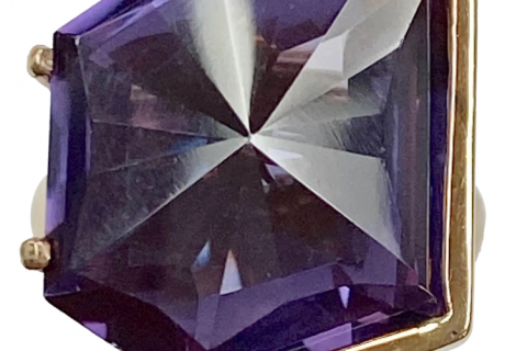 Big Fantasy Cut Lab Alexandrite 13.0 Ct Vintage Ring 14K Gold