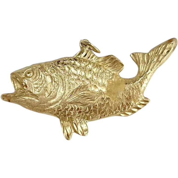 Big Mouth Bass Fish Pendant 14K Gold Three-dimensional