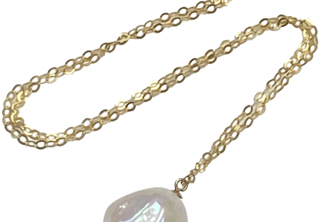 Big Natural Baroque Pearl Pendant Necklace 14K Gold 18 X 13 mm