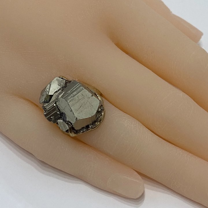 RM43266 Cubic Raw Pyrite Crystal Ring Large Statement Halloween