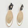 Big Statement Dangle Earrings with black flower in 14k yellow gold side view
